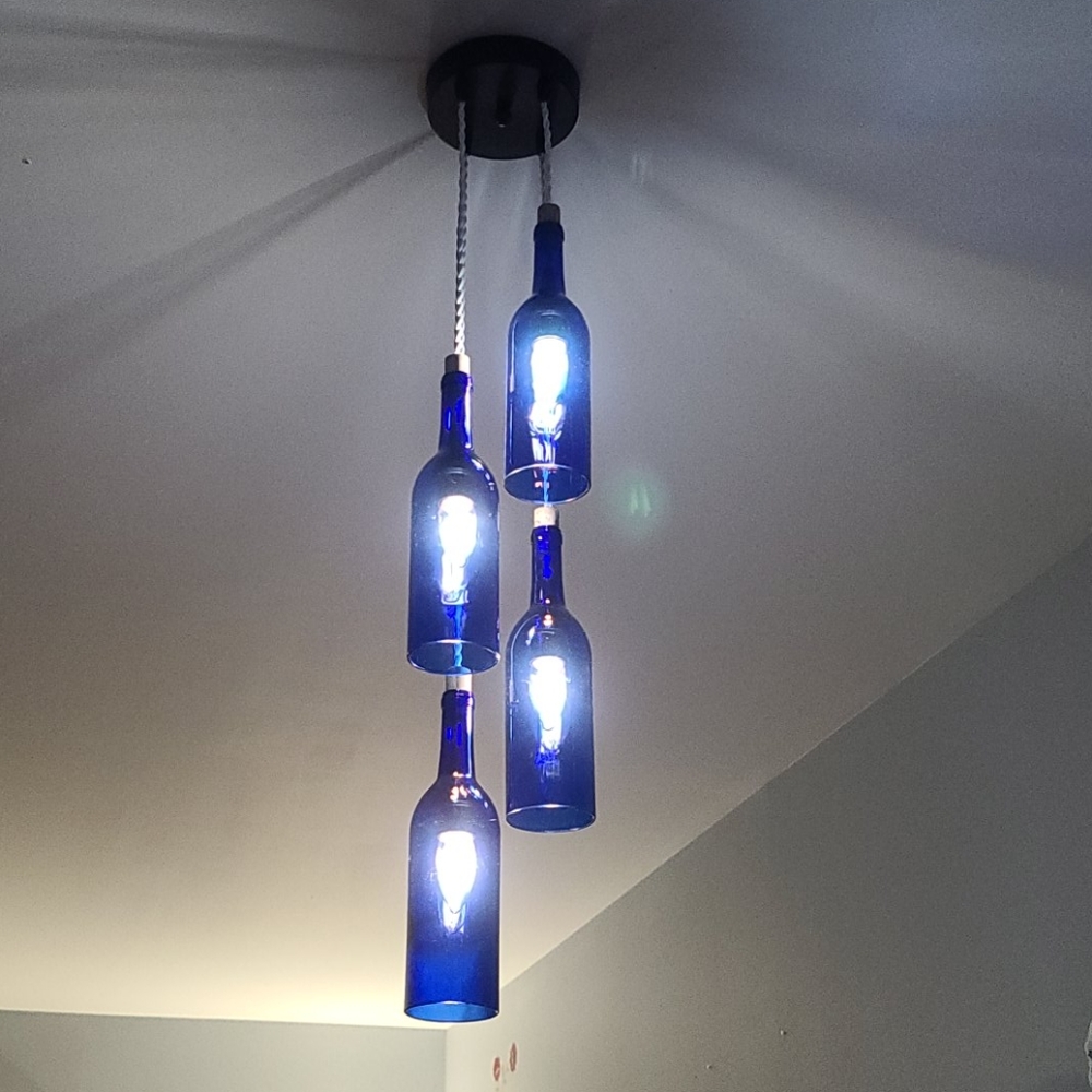 Handmade Glass Wine Bottle Chandelier